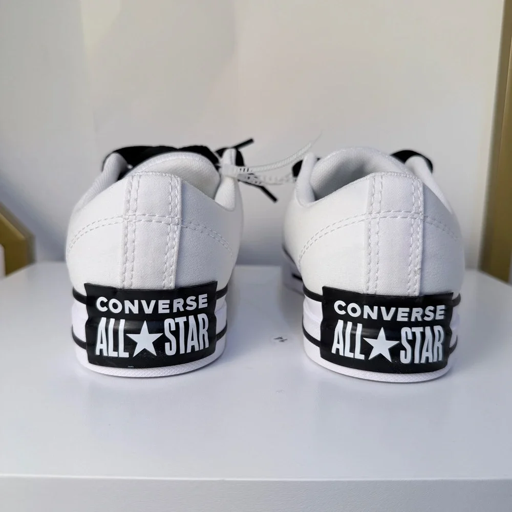 Converse All Star Low Top White Black Fat Laces Sneakers A14722C Mens 5 Wmn 6.5